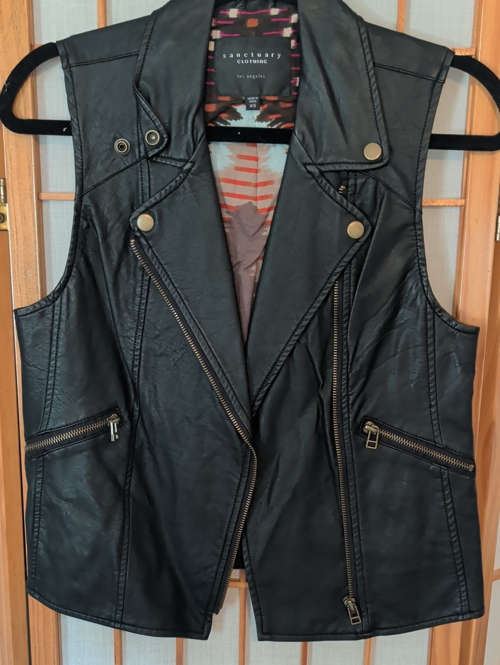 Sanctuary Black Faux Leather Moto-Style Vest